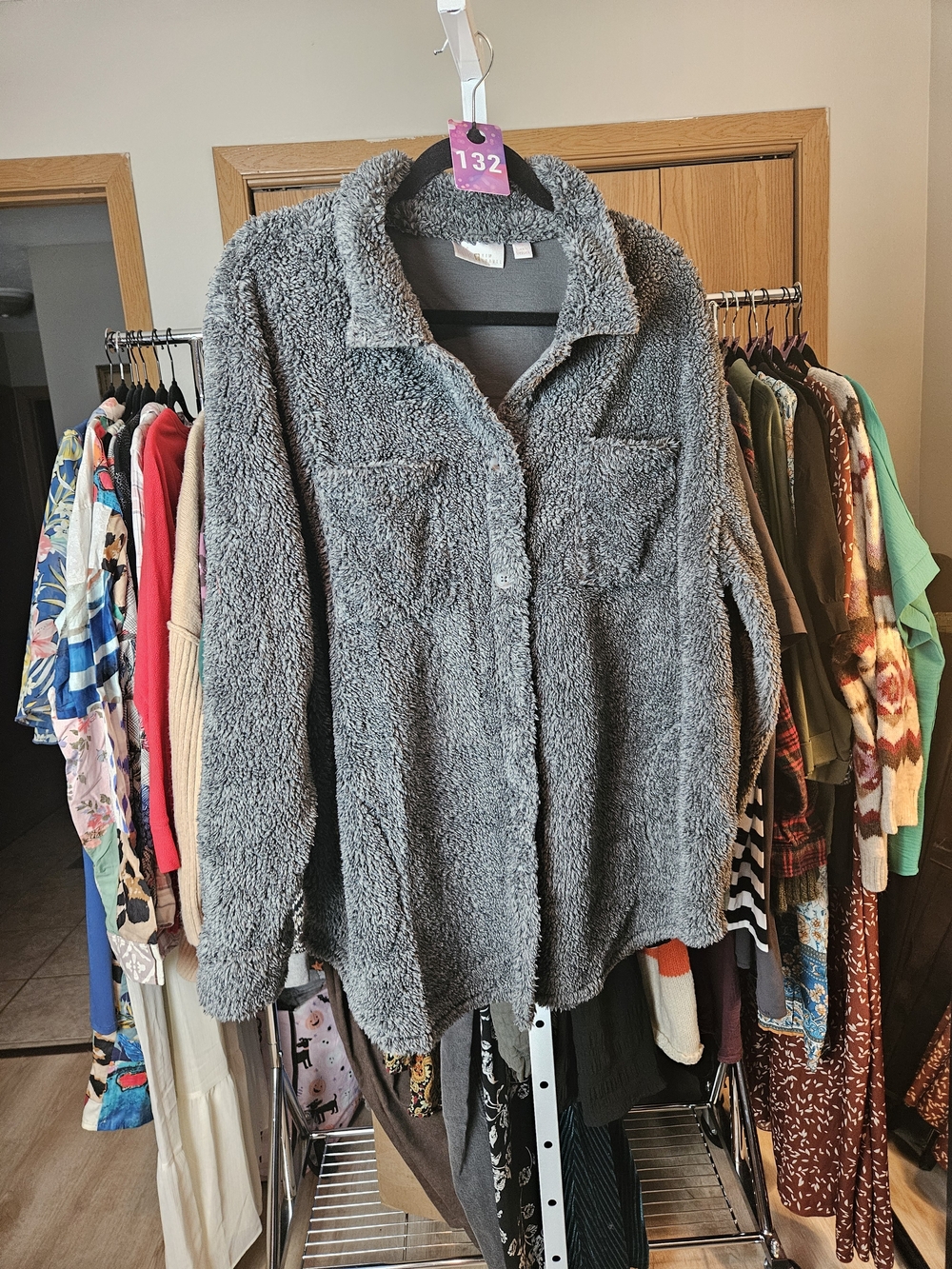 Cozy Plush Button-Front Jacket - Gray